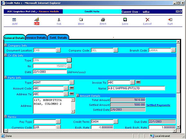 Finance - Credit Note