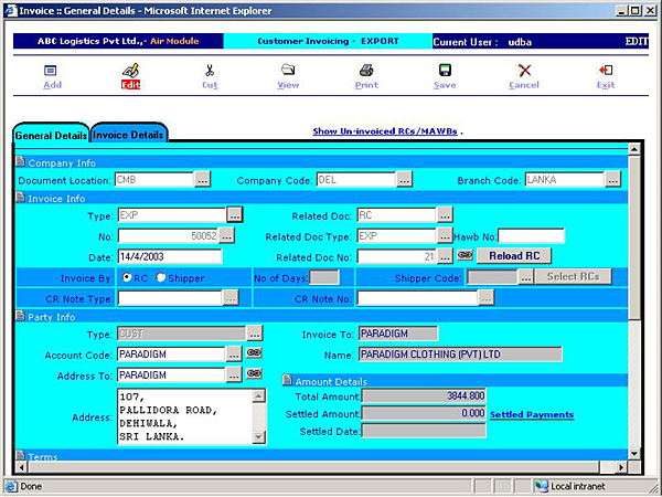 Air - Customer Invoices/Agent Invoices