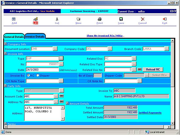Sea - Customer Invoices/Agent Invoices