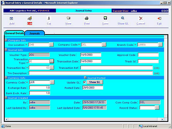 Finance - Journal Entry
