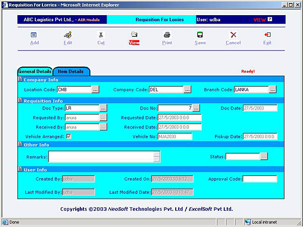 Stores - Truck Requisition