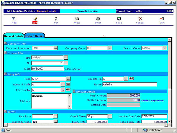 Finance - Payable Invoice